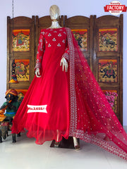 Red Embroidered Gown with Dupatta