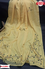 Yellow Chiffon Handwork Saree