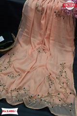 Peach Chiffon Handwork Saree