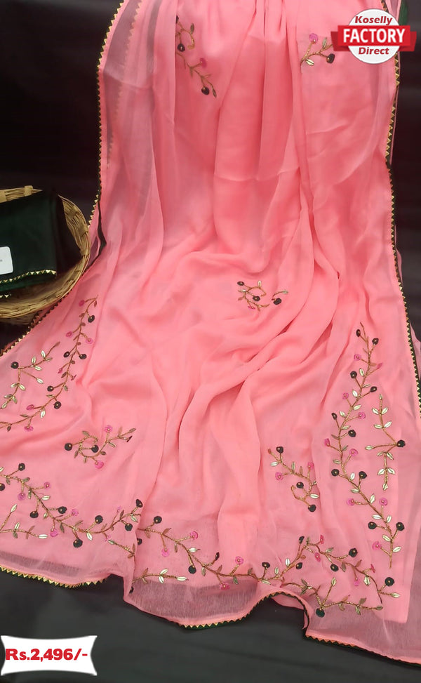 Pink Chiffon Handwork Saree
