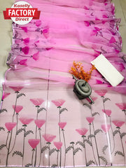 Pink Organza Silk Digital Printed Saree