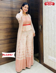 Cream Peplum Shrug Sharara Set