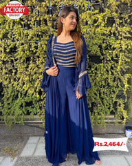 Blue Indowestern Shrug Sharara Set