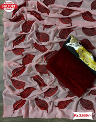 Beautiful Pink Designer Embroidered Partywear Saree