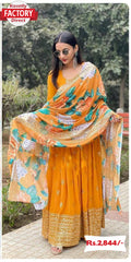 Orange Embroidered Gown with Dupatta