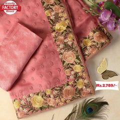 Blush Pink Soft Silk Fabric With Embroidered Lace