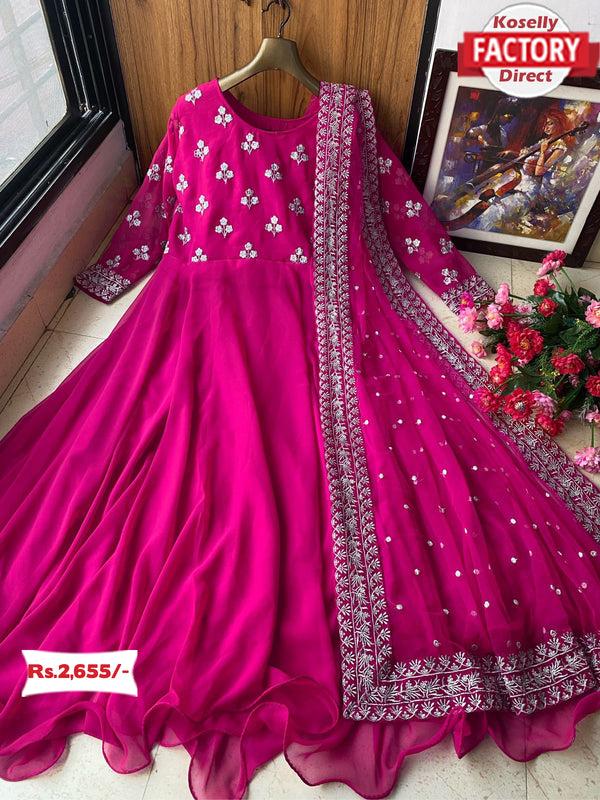 Pink Embroidered Gown with Dupatta