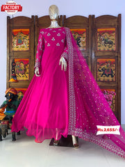 Pink Embroidered Gown with Dupatta