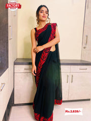 Black Pure Georgette Partywear Saree