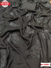Black Designer Partywear Leaf-Work Saree