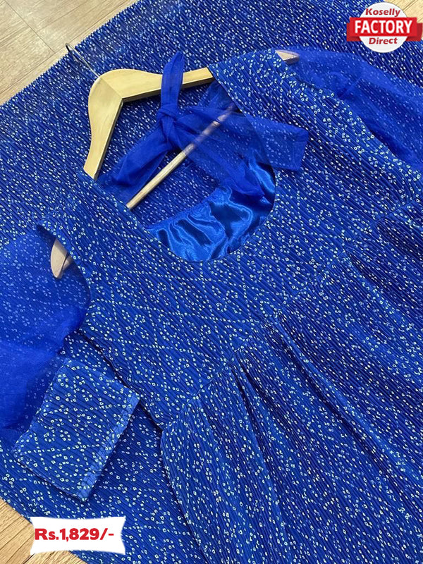 Royal Blue Crush Fabric Floor Length Gown