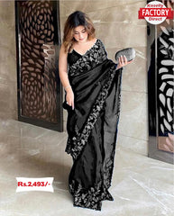 Black Pure Organza Embroidered Saree