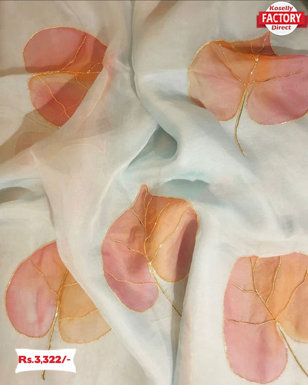 Handpainted And Handworked Organza Partywear Saree