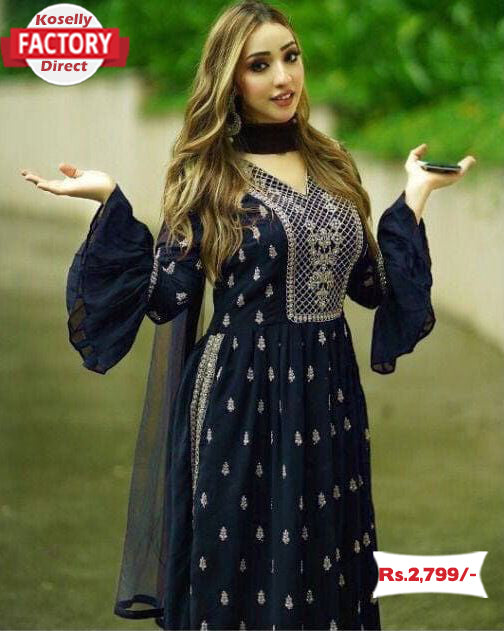 Navy Blue Designer Kurtha Palazzo Dupatta Set