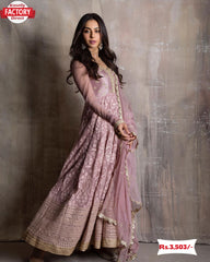 Pastel Pink Embroidered Gown with Dupatta