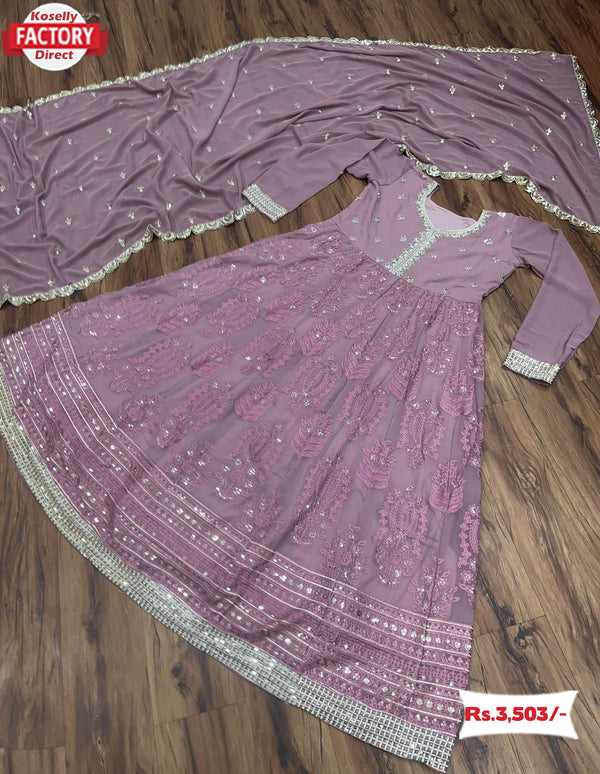 Pastel Pink Embroidered Gown with Dupatta