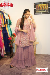 Pastel Pink Designer Kurtha Palazzo Dupatta Set