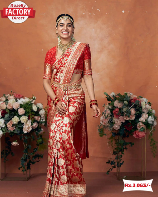Beautiful Red Pure Banarasi Silk Saree