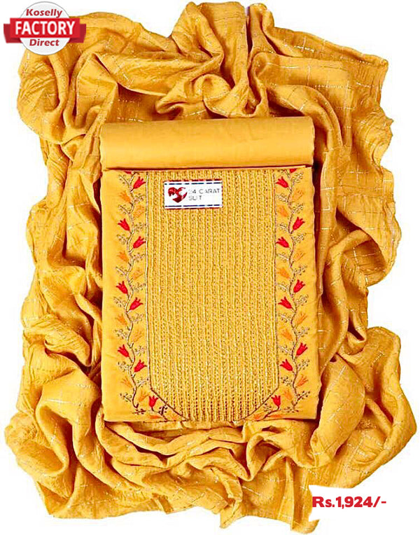 Yellow Embroidered Kurtha Suruwal Piece