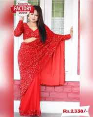 Red Georgette Sequence Saree with Sequence Blouse