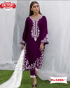 Wine Pakistani Kurtha with Cigarette Pant and Dupatta