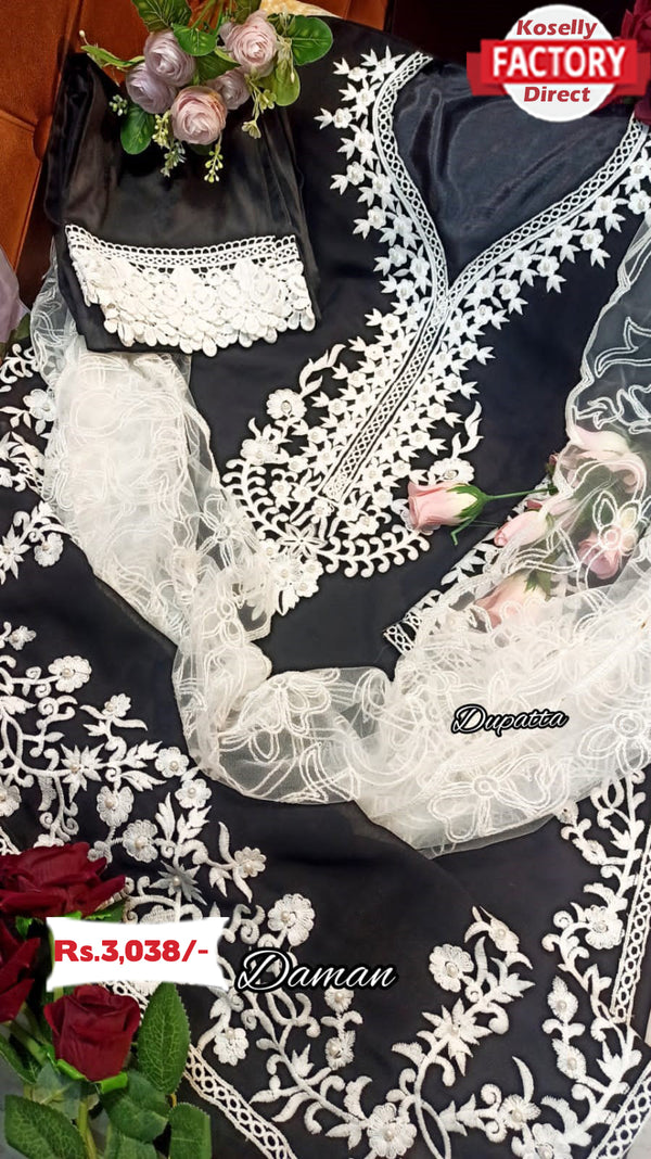 Black Pakistani Kurtha with Cigarette Pant and Dupatta