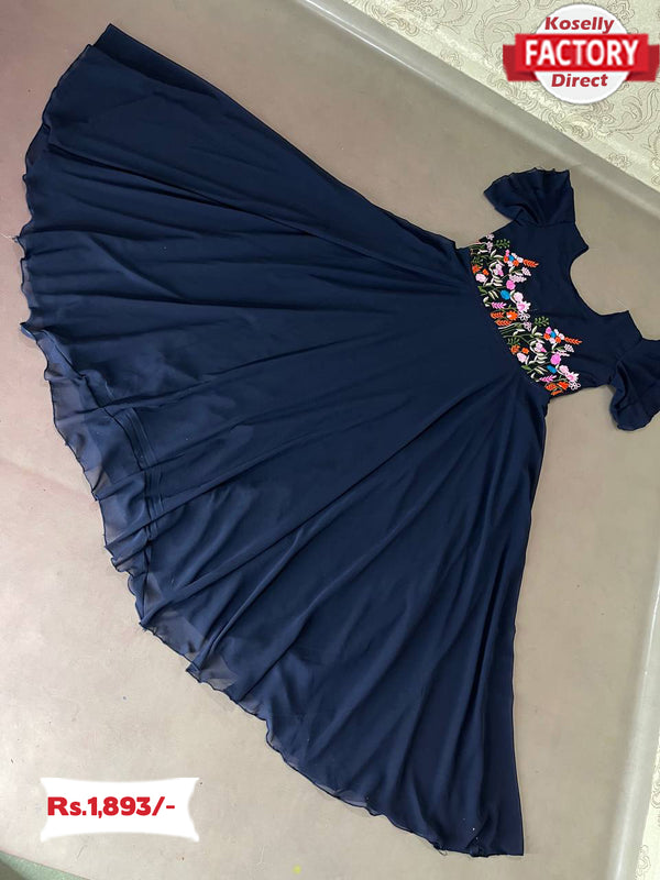 Navy Blue Embroidered Partywear Gown