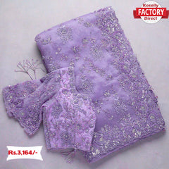 Lavender Organza Designer Embroidered Partywear Saree