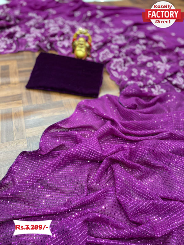 Purple Sequins Work Partywear Saree