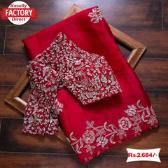Red Organza Designer Partywear Saree