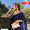 Navy Blue Pure Velvet Saree with Embroidered Blouse