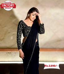 Black Pure Velvet Saree with Embroidered Blouse