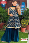 Teal Blue Peplum Kurtha Sharara Set