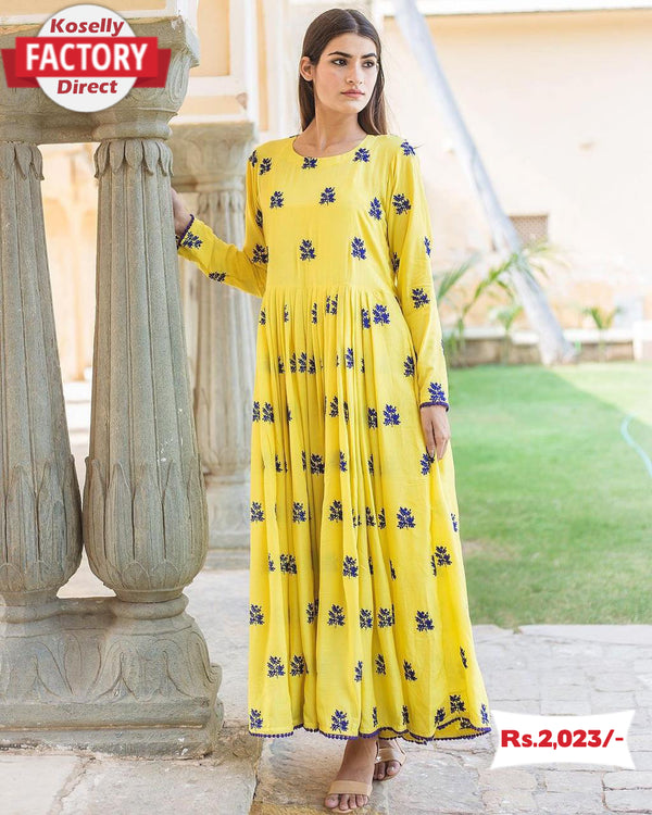 Yellow Thread Embroidered Gown