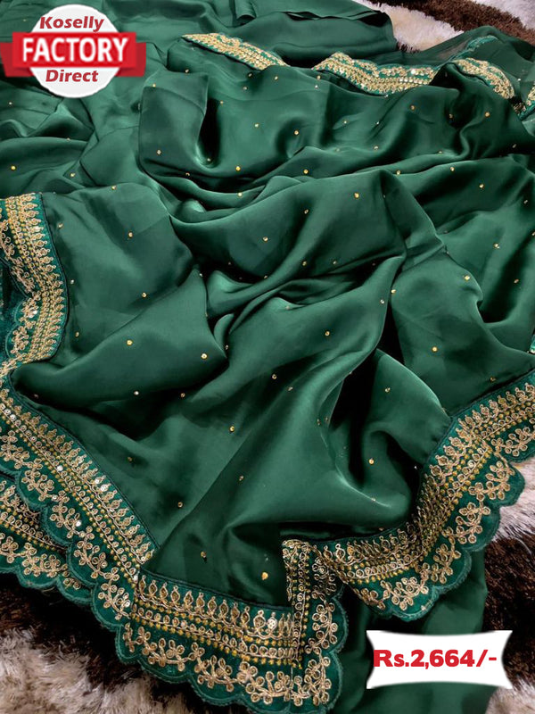 Green Embroidered Partywear Saree