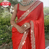Red Embroidered Partywear Saree