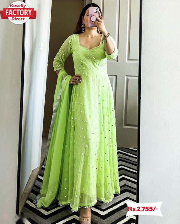 Bright Green Embroidered Gown with Dupatta
