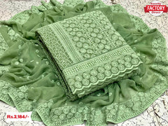Light Green Soft Georgette Chikankari Kurtha Suruwal Piece