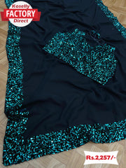 Sequence Border Saree with Velvet Sequence Blouse