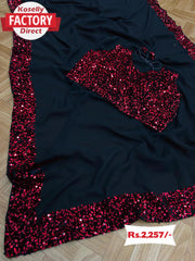 Sequence Border Saree with Velvet Sequence Blouse