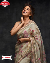 Off-white Khadi Organza Partywear Saree