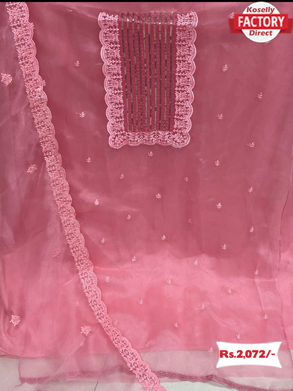 Light Pink Organza Designer Kurtha Suruwal Piece