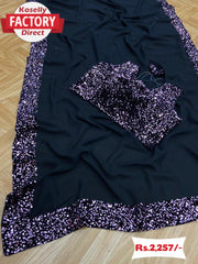 Sequence Border Saree with Velvet Sequence Blouse