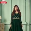 Dark Green Semi-Stitched Georgette Embroidered Gown with Dupatta