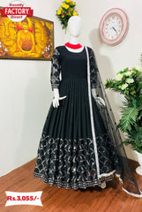 Black Embroidered Gown with Dupatta