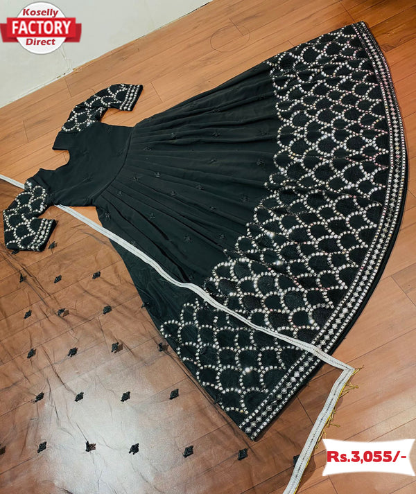 Black Embroidered Gown with Dupatta