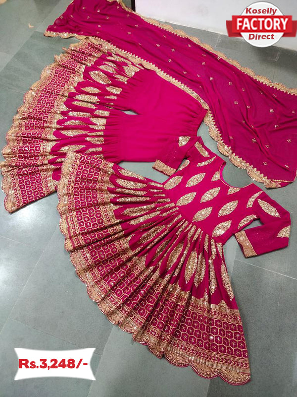 Pink Embroidered Kurtha Sharara Dupatta Set