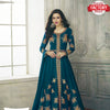 Turquoise Semi-Stitched Embroidered Gown with Dupatta