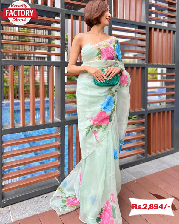 Paled Turquoise Organza Designer Saree