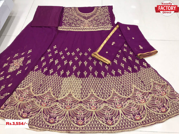 Wine Semi-stitched Embroidered Gown with Dupatta